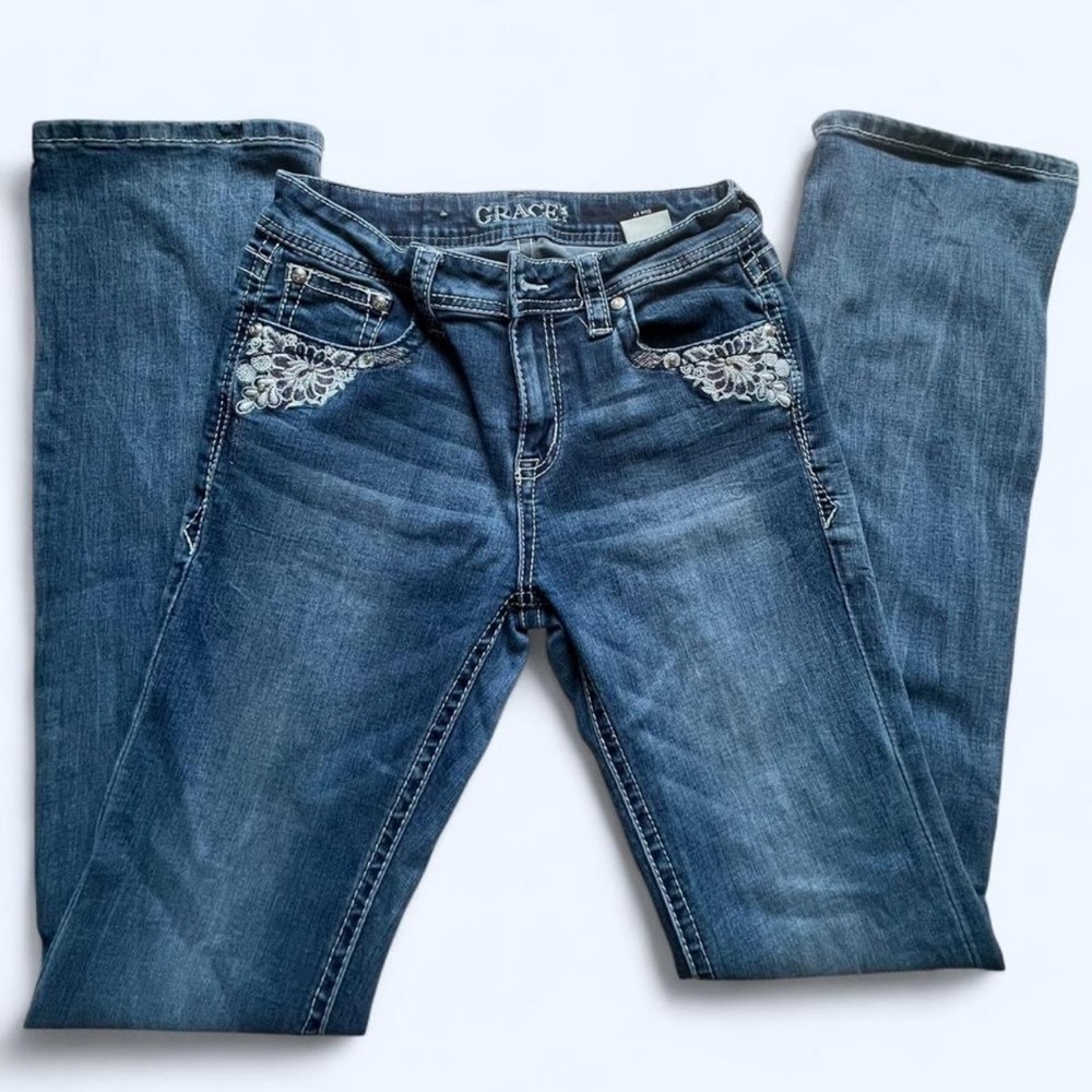 Grace in LA Blue Boot Cut Jeans Classic Style